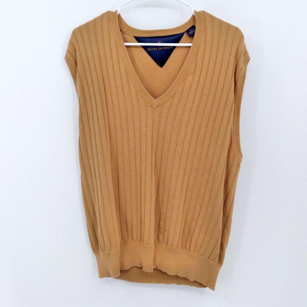 Henry Jacobson 100% Cotton Sleeveless Vest Sweater V-neck Large